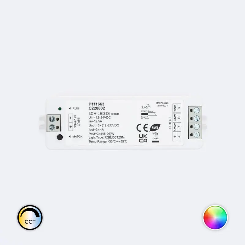 Contrôleur Ruban LED Monochrome/CCT/RGB 12-24V SKYDANCE V3 Compatible avec Télécommande RF