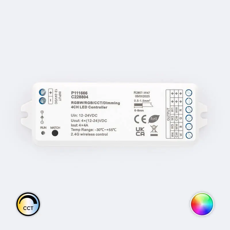 Contrôleur Ruban LED Monochrome/CCT/RGB/RGBW 12-24V SKYDANCE VP Compatible avec Télécommande RF