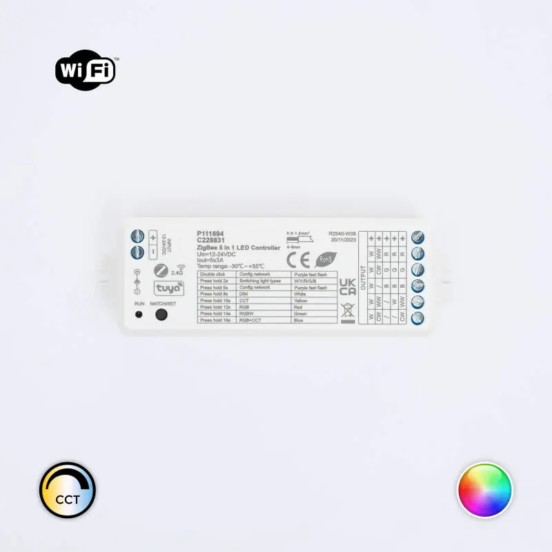 Contrôleur Zigbee et RF 5 en 1 DIM/CCT/RGB/RGBW/RGB+CCT 12-24V SKYDANCE WZ5 pour Rubans LED