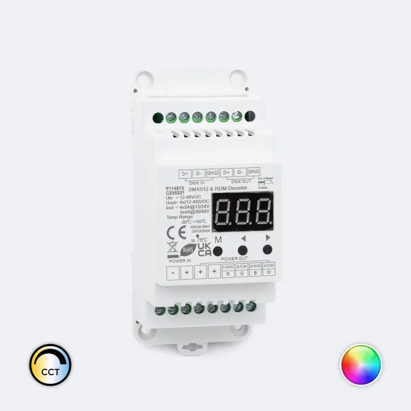 Décodeur DMX512 et RDM 4 canaux 12-24 V SKYDANCE D4 pour Rail DIN