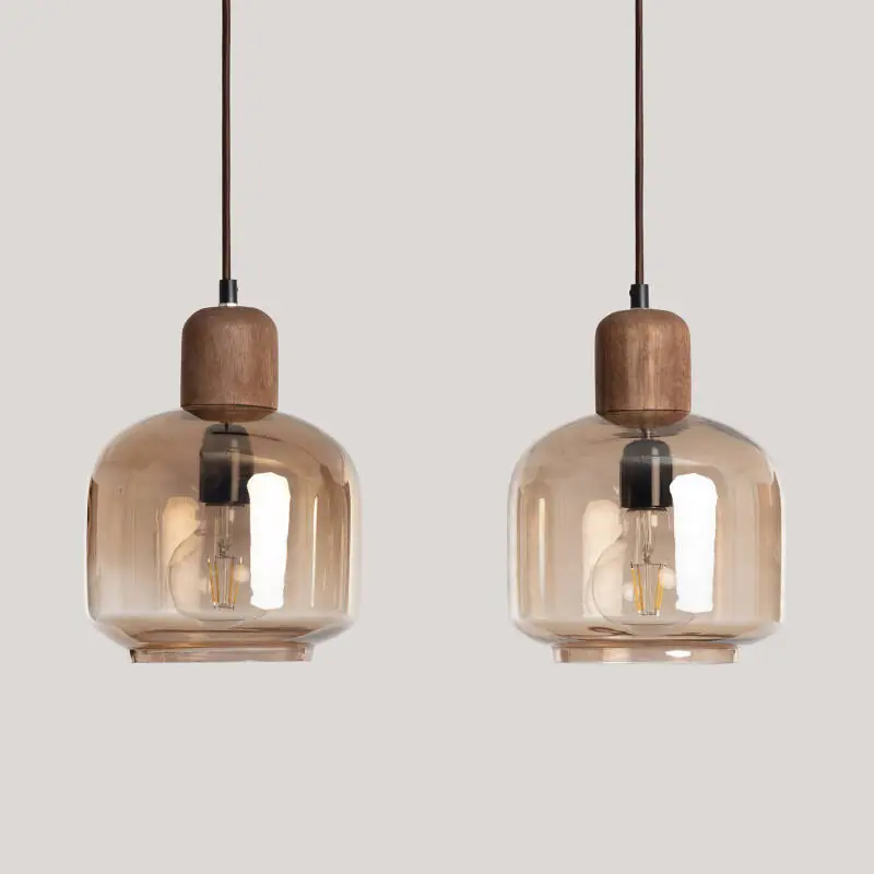 Suspension Bois et Verre Amber Dallas 2 Spots ILUZZIA