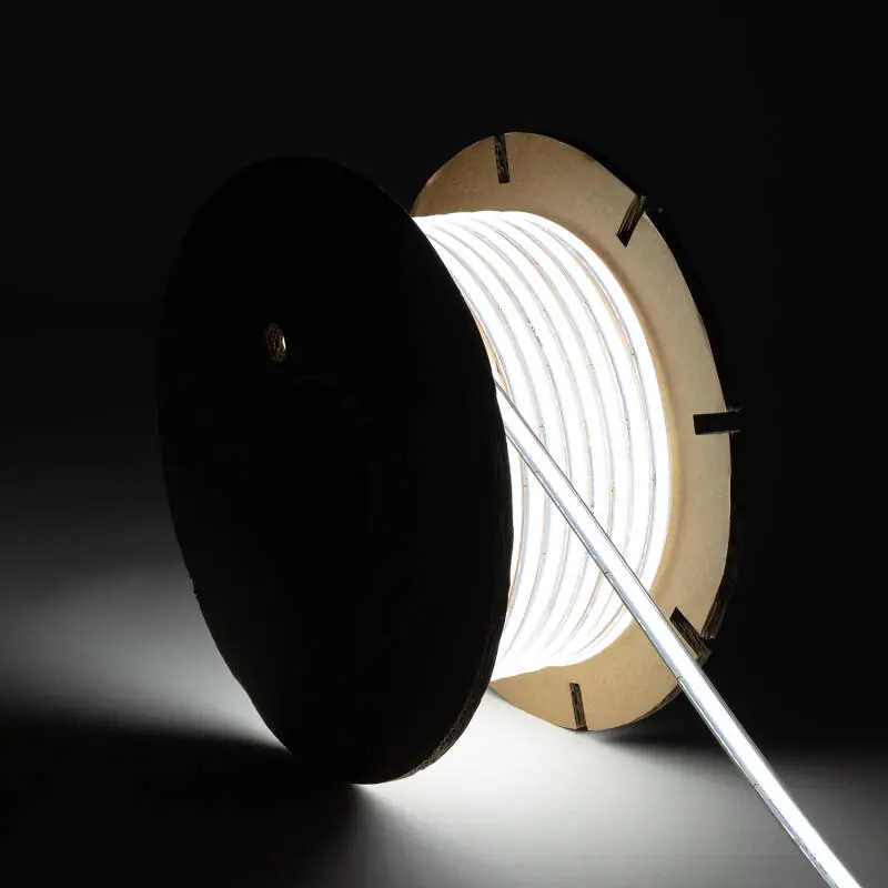 Ruban LED Dimmable 220V WCOB Auto-redressement 260 LED/m BOBINE 50m 15W/m 1350lm/m SILICONE FLEX Largeur 10mm IP65 Coupe 5cm