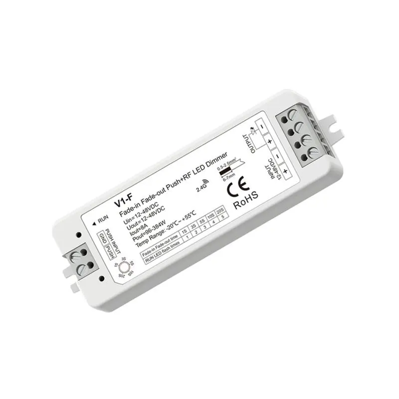 Contrôleur Ruban LED Monochrome 12-24V Allumage Progressif FADE SKYDANCE V1-F Compatible Bouton-Poussoir et Télécommande RF