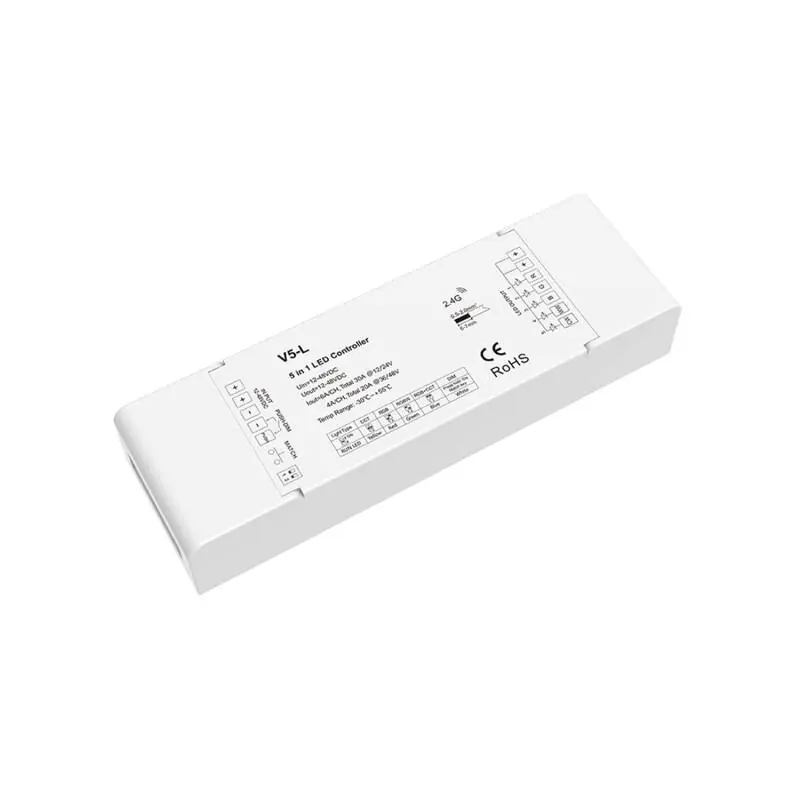 Contrôleur Ruban LED Monochrome/CCT/RGB/RGBW/RGB+CCT 12-24V SKYDANCE V5-L Compatible avec Bouton-poussoir et Télécommande RF