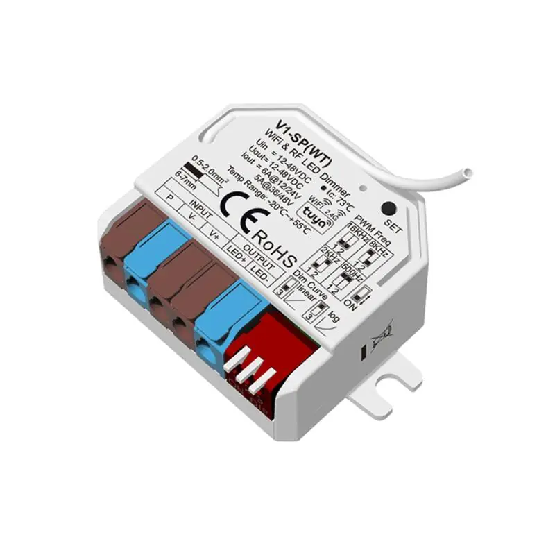 Contrôleur Ruban LED WIFI Monochrome 12-24-48V SKYDANCE V1-SP(WT) Compatible avec Tuya, Bouton-Poussoir et Télécommande RF