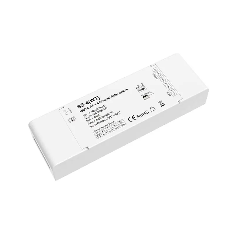 Interrupteur WiFi 4 Canaux Compatible avec Bouton-Poussoir et Télécommande RF SKYDANCE SS-4(WT)