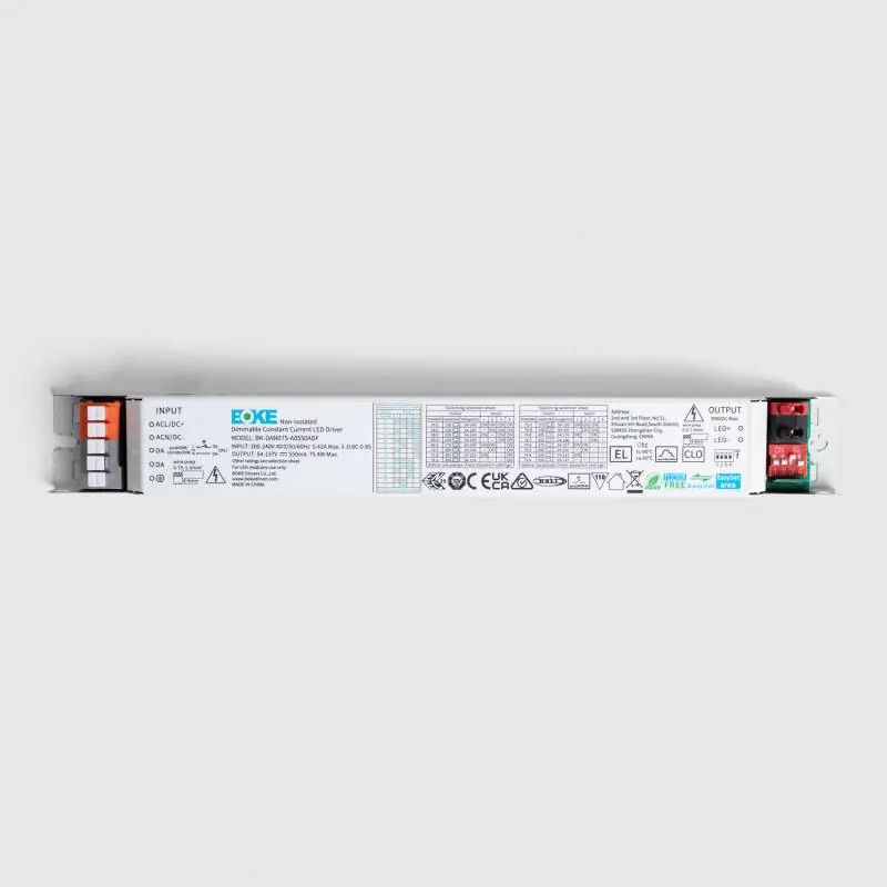 Driver BOKE Linéaire Dimmable DALI/PUSH 200-240V No Flicker Sortie 54-200V 100-450mA 76,5W BK-DEN075