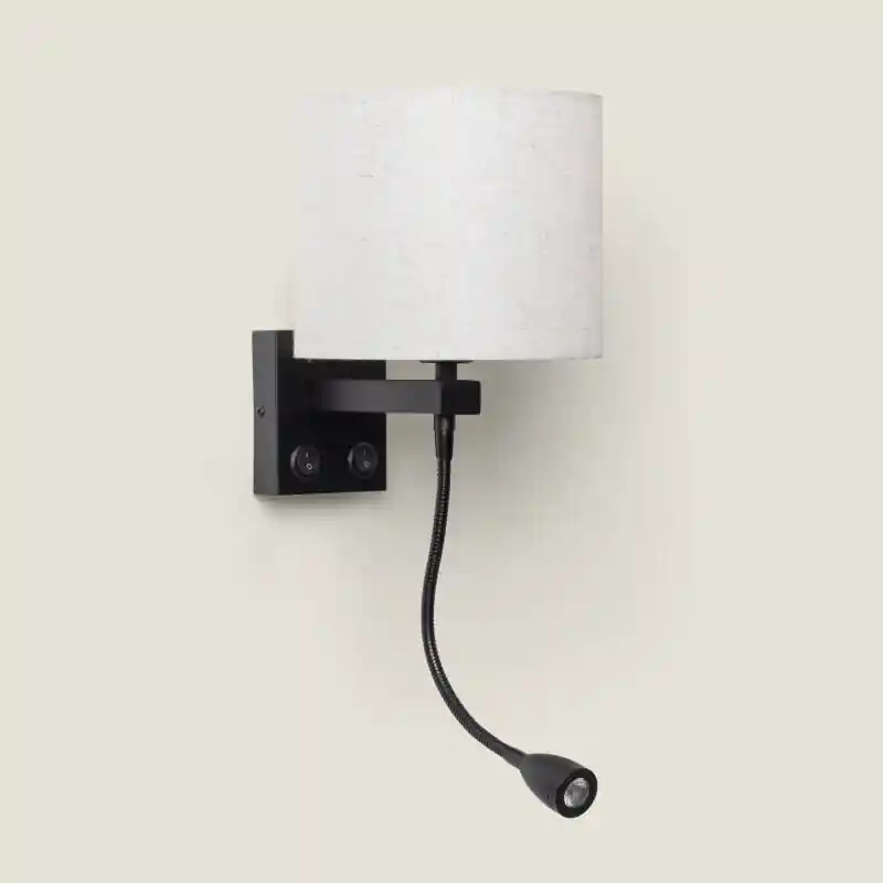 Applique Murale avec Abat-jour en Métal et Lin avec Lampe de Lecture Ozu