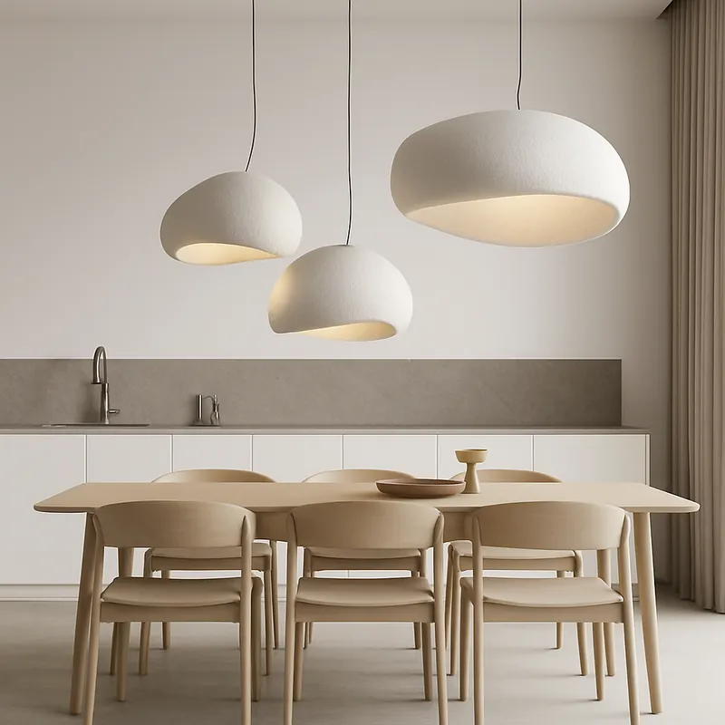 Lustre LED suspendu style wabi-sabi nordique – ambiance naturelle