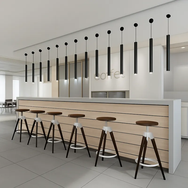 Suspension cylindrique LED en métal noir – design industriel épuré