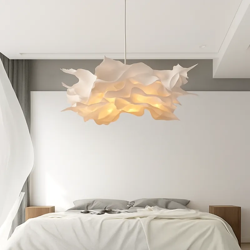 Lustre en papier blanc design floral – luminaire suspendu créatif E27