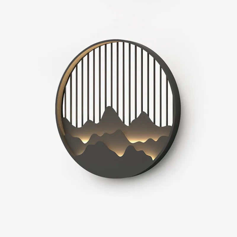 Applique murale extérieure motif montagne – cadre gris, design naturel