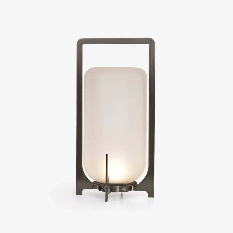 Lampe de table lanterne en inox – allumage automatique crépusculaire