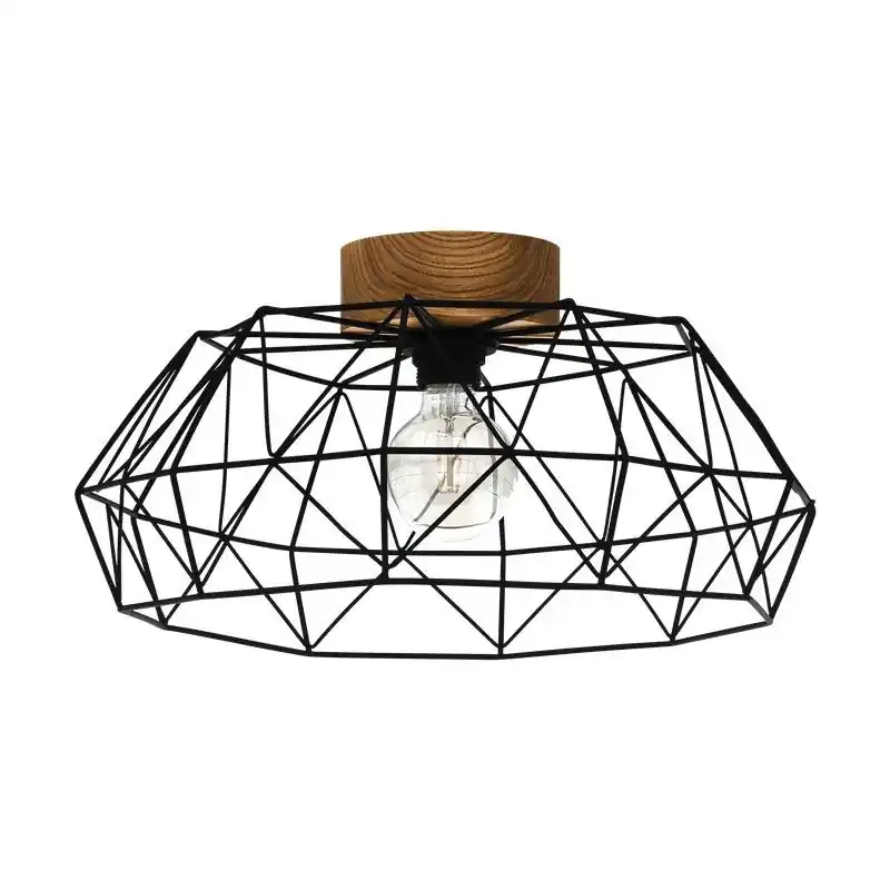 Plafonnier vintage modèle Padstow bois naturel noir par Eglo