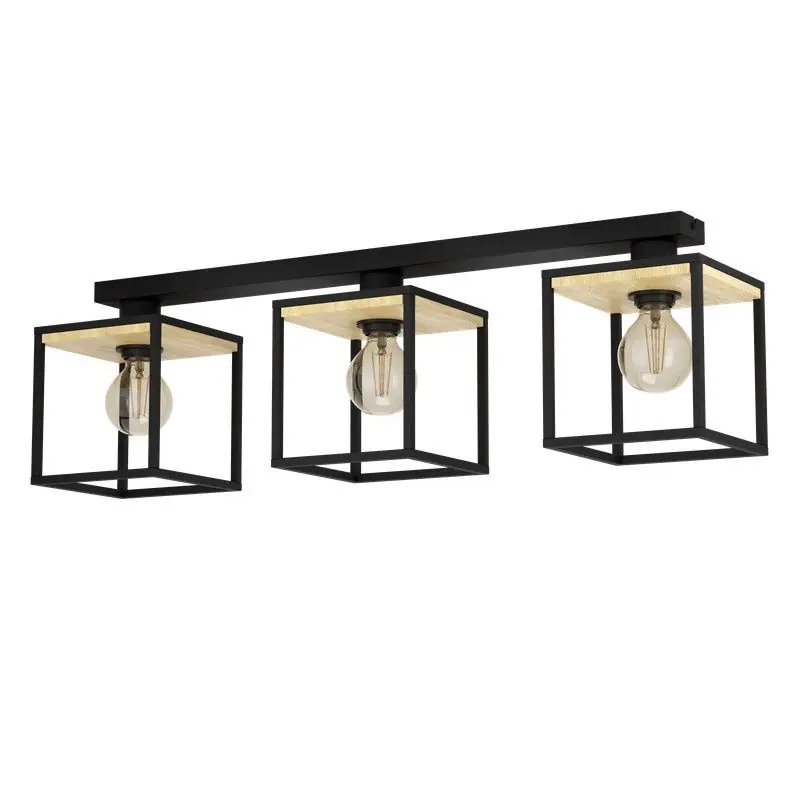 Plafonnier Libertad modèle 3 Lumières en Noir et Bois par Eglo