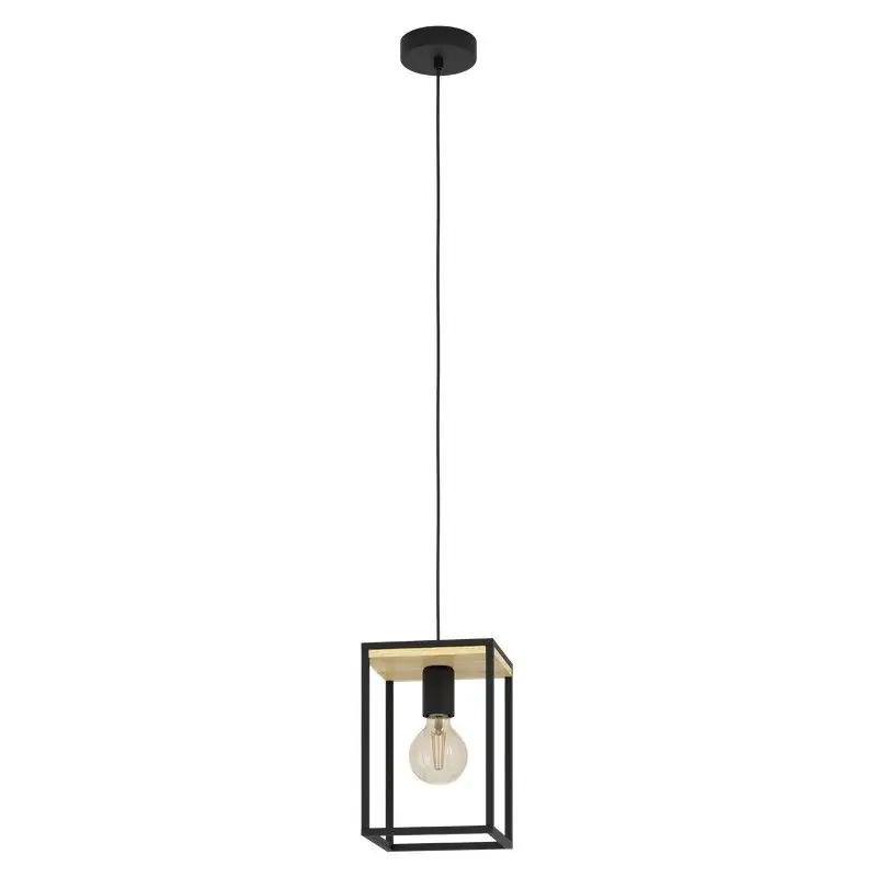 Plafonnier à suspension Libertad à 1 lumière en noir et bois par Eglo