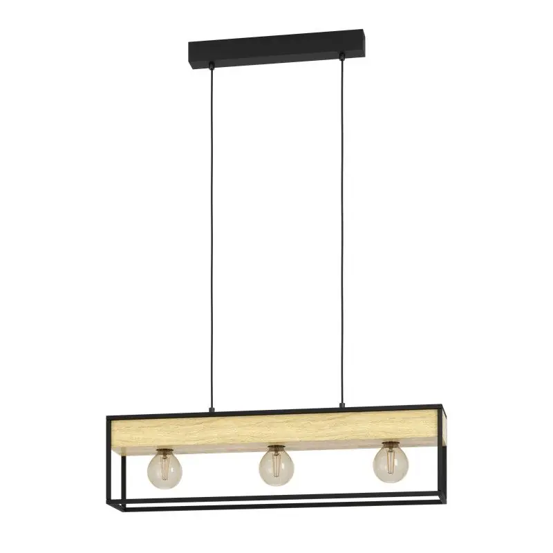Plafonnier à suspension modèle Libertad à 3 lumières et pot de fleur en Noir et Bois par Eglo