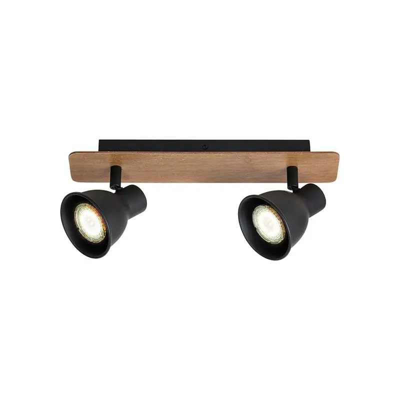 Lampe Spot avec 2 spots GU10 Noir avec Bois de Hêtre modèle MAC par Rabalux