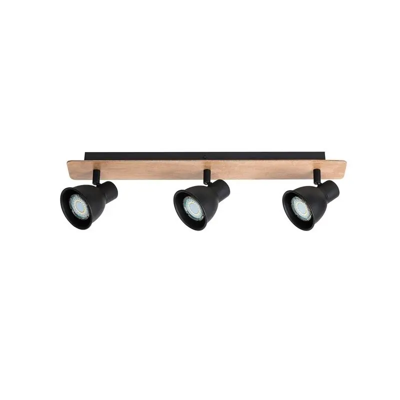 Lampe Spot avec 3 spots GU10 Noir avec Bois de Hêtre modèle MAC par Rabalux