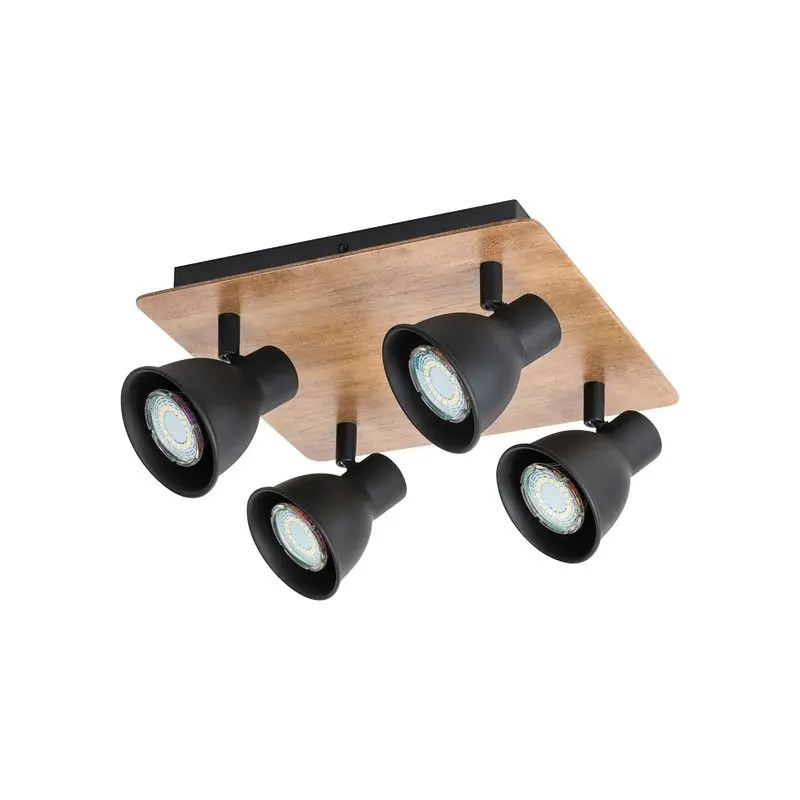 Lampe Spot avec 4 spots GU10 Noir avec Bois de Hêtre modèle MAC par Rabalux