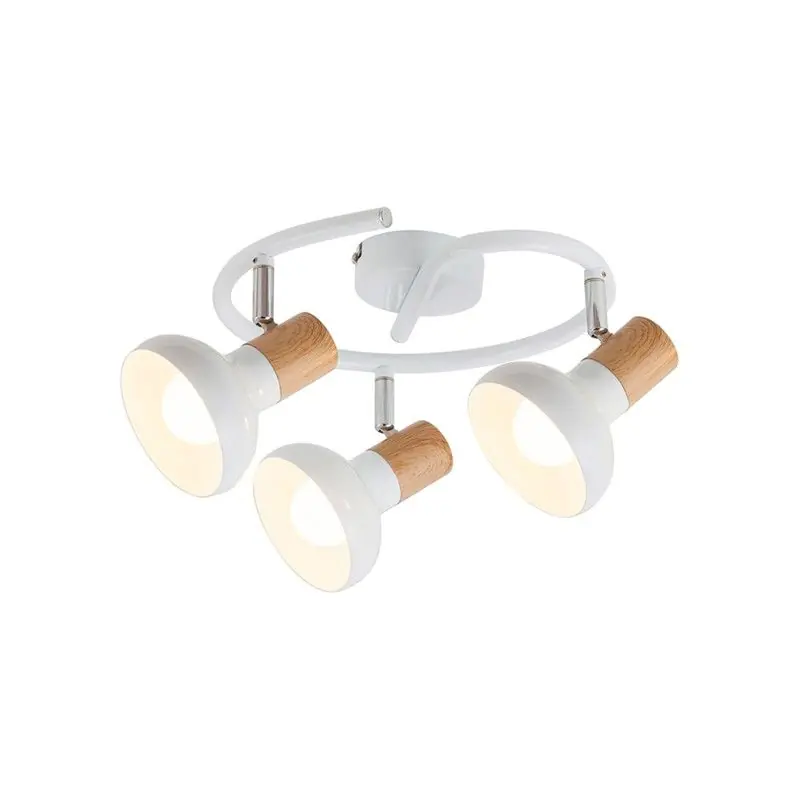 Lampe spot à 3 lampes E14 en blanc et bois, ronde style scandinave, modèle HOLLY par Rabalux