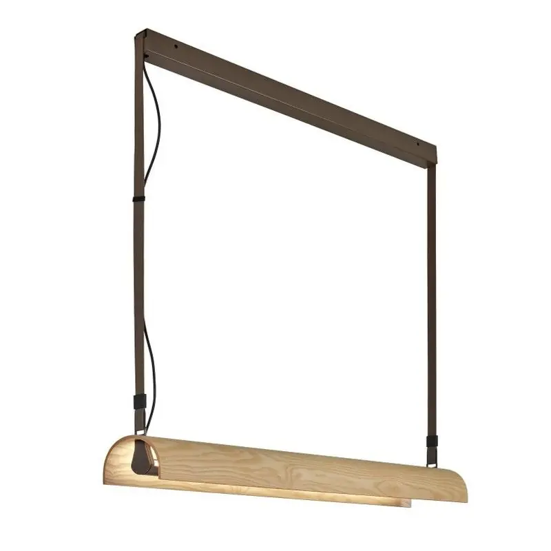 Lampe à suspension modèle Aluet S/100 Suspension à lumière directe indirecte avec ruban beige et écran en bois de frêne par Bover