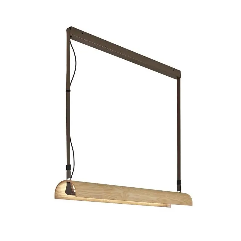 Lampe à suspension modèle Aluet S/100 Suspension avec ruban beige et écran en bois de frêne par Bover
