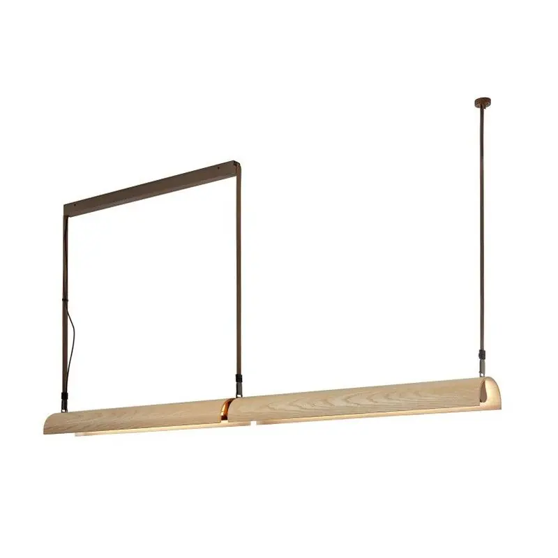 Lampe à suspension modèle Aluet S/100/2L Suspension à lumière directe indirecte avec ruban beige et écran en bois de frêne par Bover