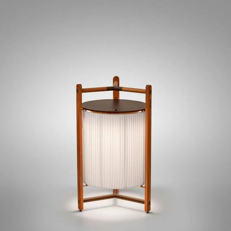 Kando P/76/R Lampadaire à batterie avec finition en teck et ruban translucide blanc Bover