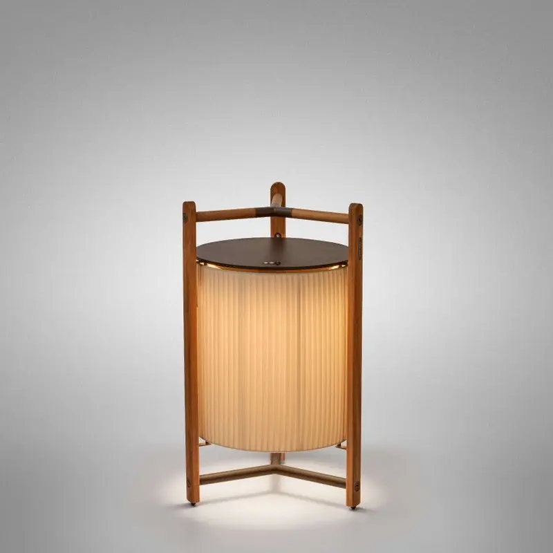 Kando P/76/R Lampadaire à batterie avec finition teck et ruban translucide crème Bover