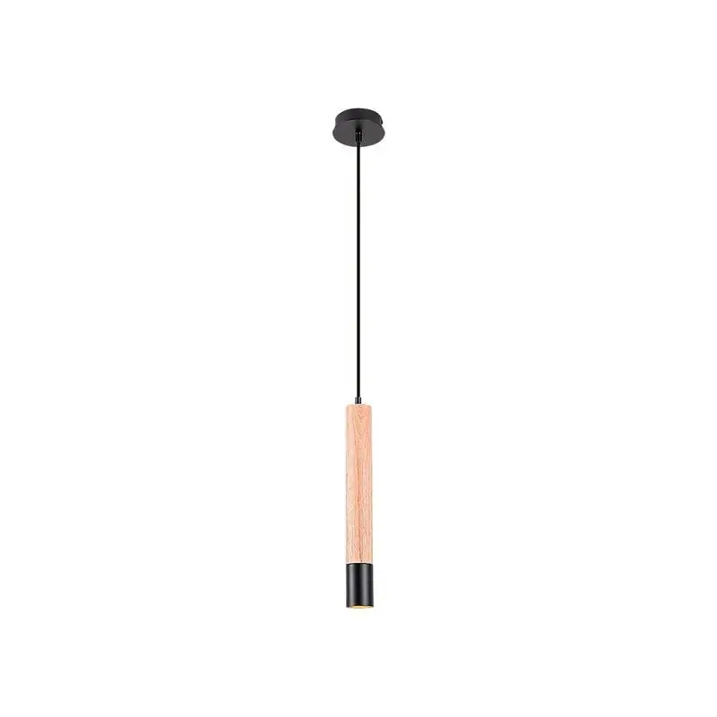 Lampe suspension 1L gu10 noir/bois modèle Braulia de Rabalux