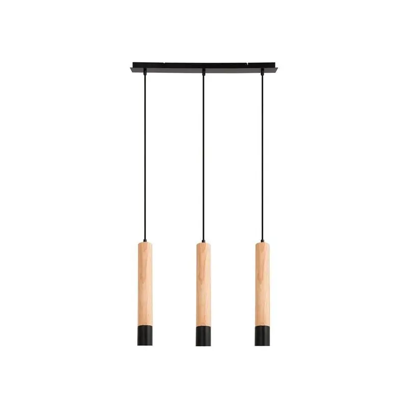 Lampe suspension 3L gu10 noir/bois modèle Braulia de Rabalux