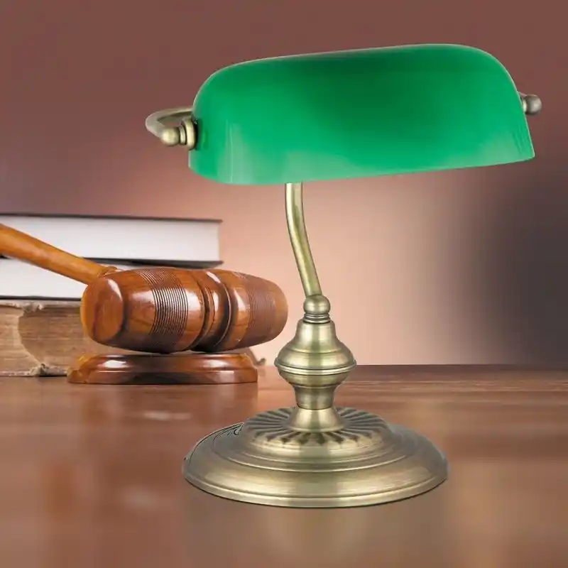 Lampe de table Rabalux modèle Bank e27 couleur bronze avec abat-jour vert