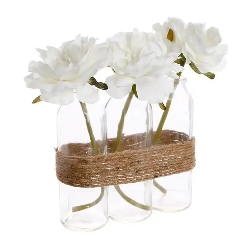 Roses Artificielles 23cm Vase en Verre