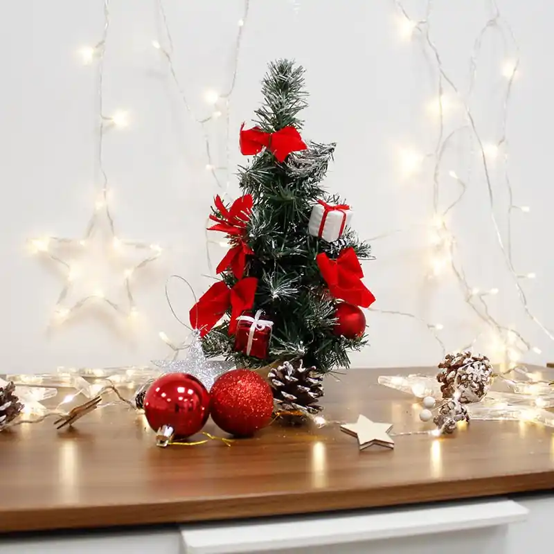 Sapin de Noël Décoré 30cm avec Fleur de Noël