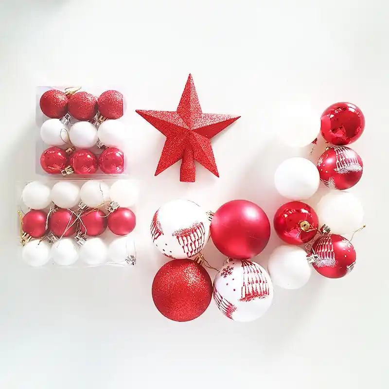Kit Boules de Noël & Cimier ROUGE \\/ BLANC - set 34 pcs