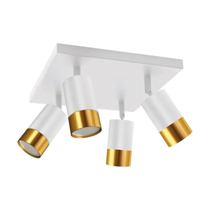 Plafonnier 4 Spots Orientables Carré OR pour Ampoule GU10