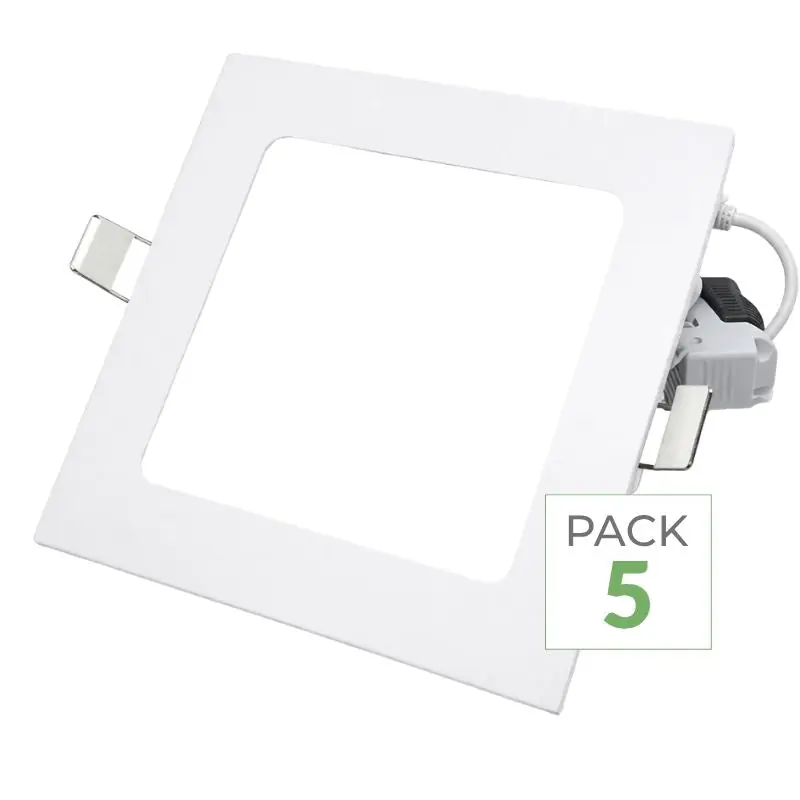 Pack de  5 - Spot LED Extra Plat Downlight Carré 6W Blanc