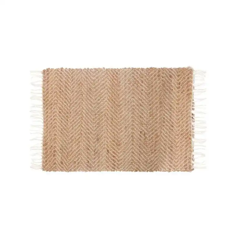 Tapis Jute Éthnique Rectangulaire avec Rayures Zigzag 60x90 cm