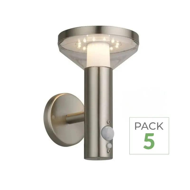 Pack de 5 - Applique Solaire LED Murale 2W IP44 avec Détecteur Aluminium