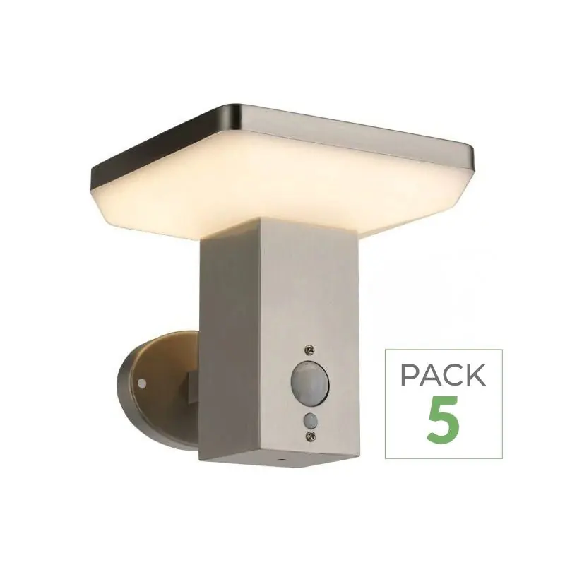 Pack de 5 - Applique Solaire LED Murale 4.4W IP44 Carré avec Détecteur Aluminium