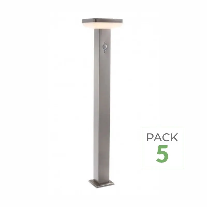 Pack de  5 - Borne Solaire LED 4.4W 80cm IP44 Carré avec Détecteur Aluminium