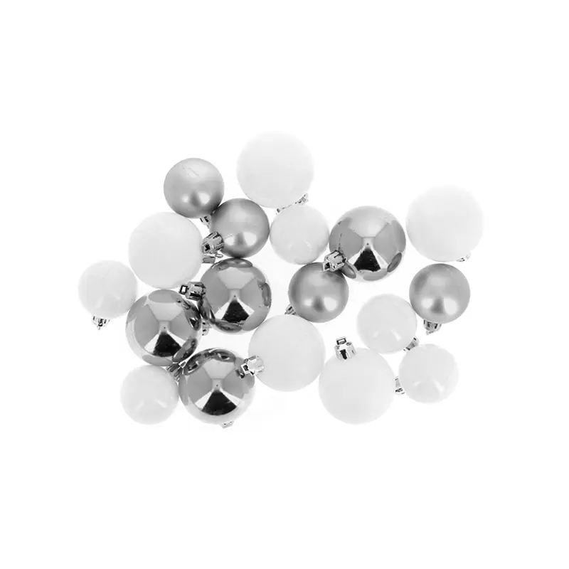 Boules de Noël ARGENT \\/ BLANC 18 pcs Ø3cm \\/ Ø5cm