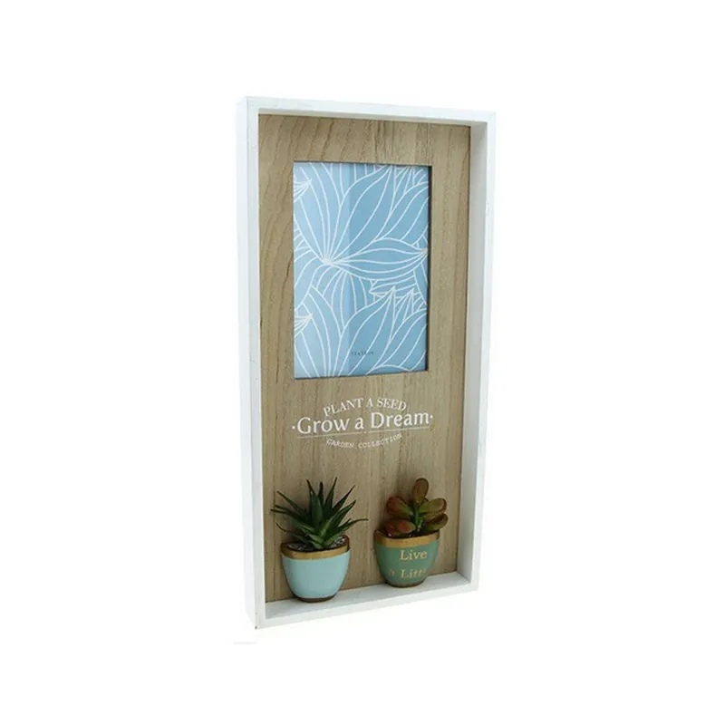 Cadre Photo 13x18cm en bois + Plantes artificielles
