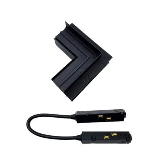 Connecteur Angle Sortant pour Rail Magnétique Encastré Noir + Connecteur Souple