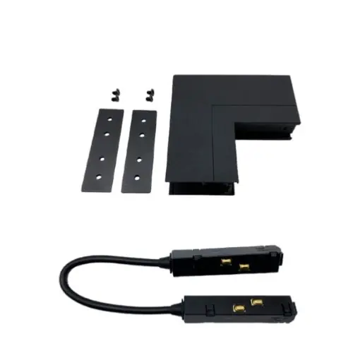 Connecteur Angle Sortant pour Rail Magnétique en Saillie Noir + Connecteur Souple