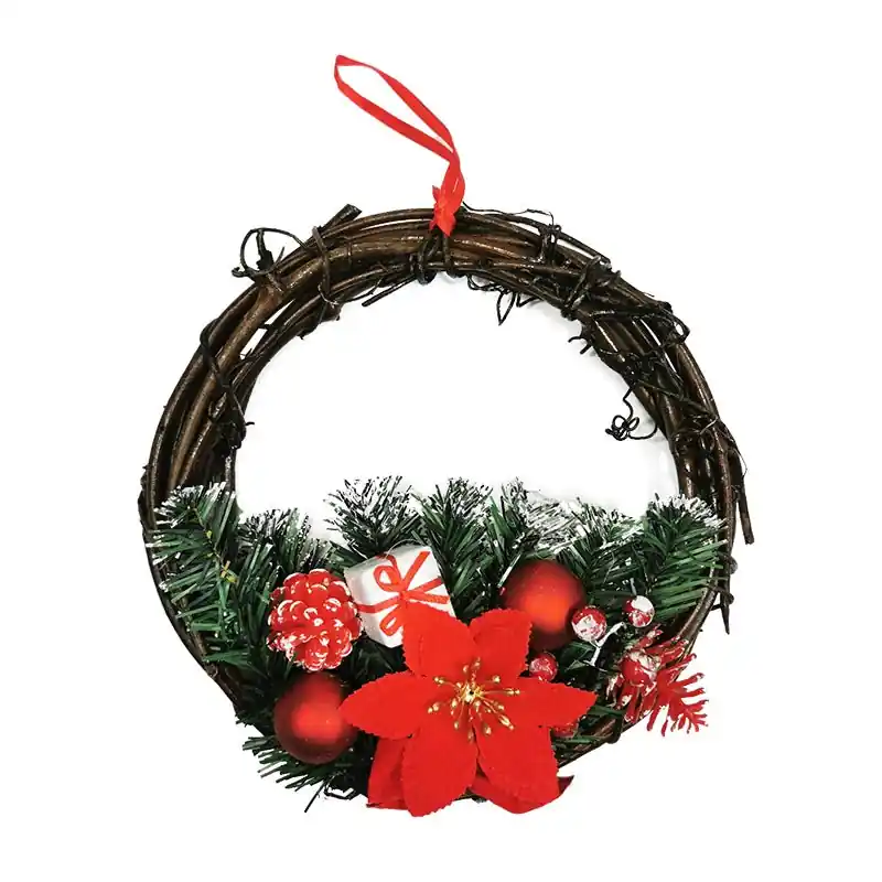 Couronne de Noël en bois avec Noeud 30cm ROUGE