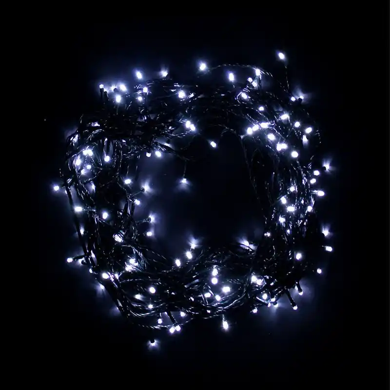 Guirlande LED 220V 18M 180LED IP44, 8 Modes - Câble vert, Blanc Froid