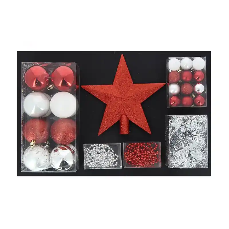Kit Boules de Noël & Cimier ROUGE \\/ ARGENT - set 44 pcs
