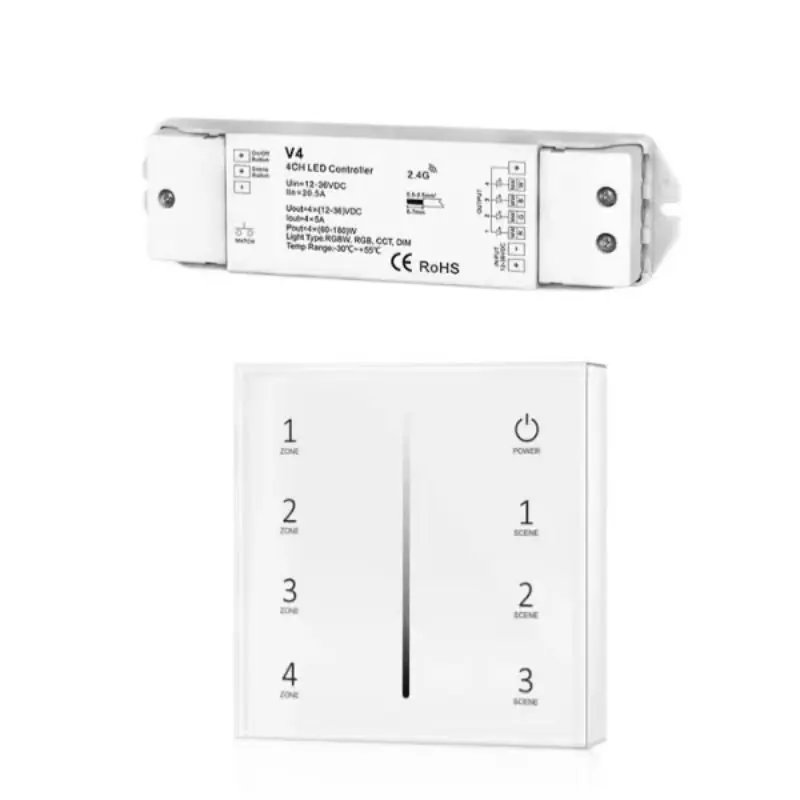 Kit Variateur Tactile Monochrome Sans Fil 4 Zones et Dimmer RF